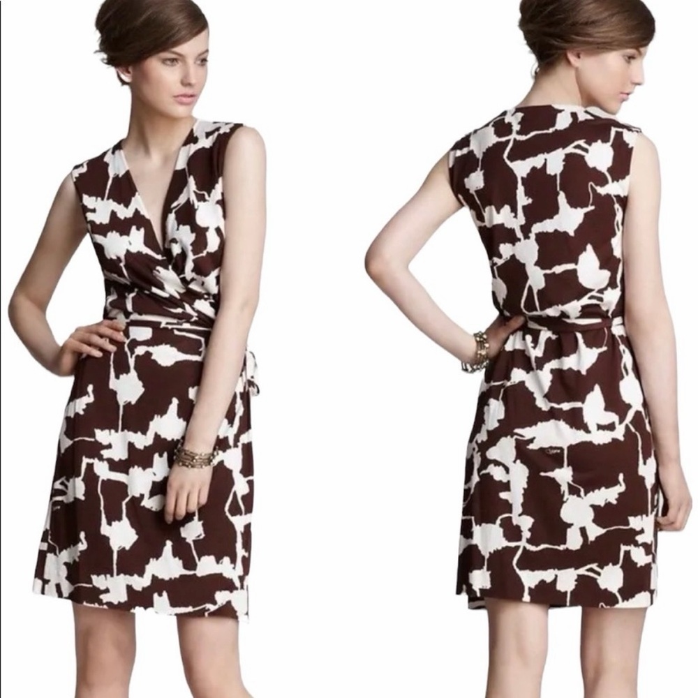 100% silk Diane Von Furstenberg Callista wrap dress chocolate brown cream DVF 4